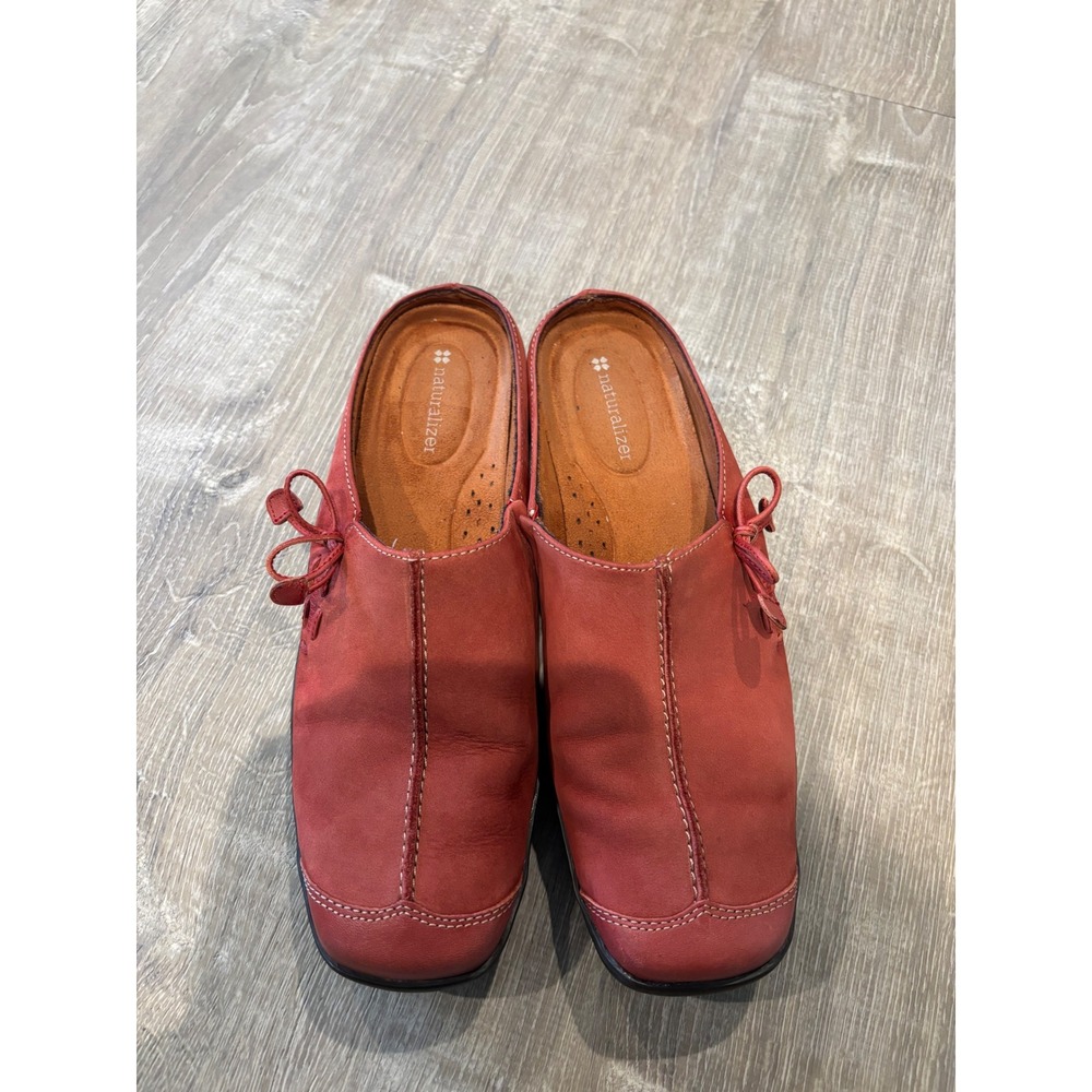 Naturalizer Leather Mules Clogs Comfort Slides Red Bow Detail Size 8.5W New